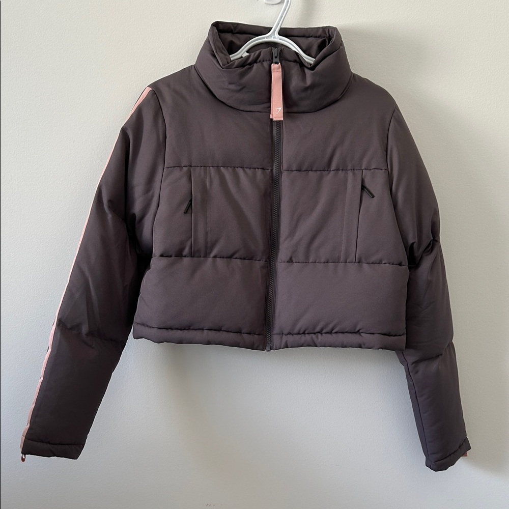 Gymshark Oversized Puffer Jacket in Lavender Grey and Pink